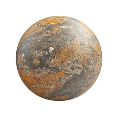 A rusty orange and gray sphere textured stone ball