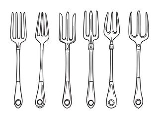 Minimalist garden fork vector drawing for print use
