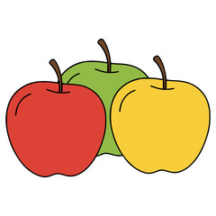 three apples various color red green yellow fruit healthy food flat color vector illustration template design
