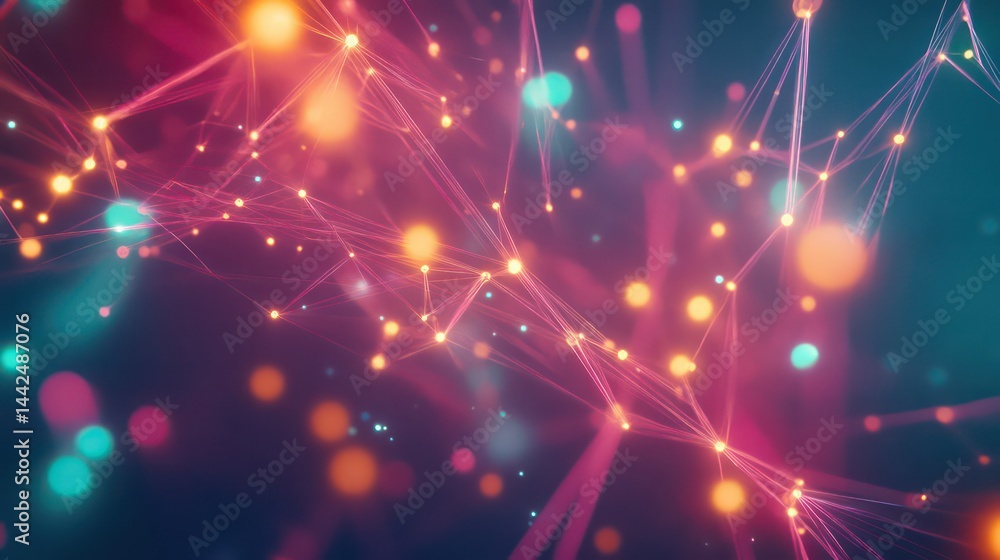 Poster glowing network of connections points and lines
