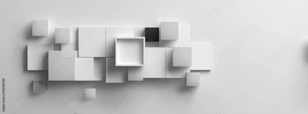 Poster a wallpaper banner with copy space and a background is obstructed by white cube boxes that have unde