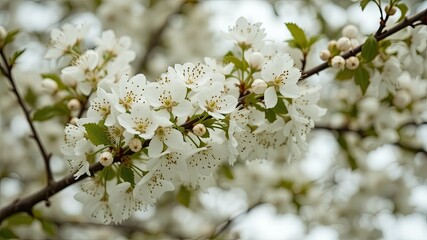 Obraz premium Springtime Apple Blossoms in Cloudy Skies