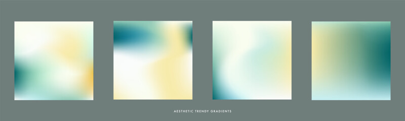 Obraz premium Ocean blue landscape minimal gradient background set. Light sea green square vector bg. Simple soft abstract sea waves vector texture. Pastel color design template for poster, social media ads, cover