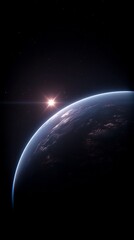 Fototapeta premium Celestial sphere: a cosmic view of a sunrise on a distant planet surface