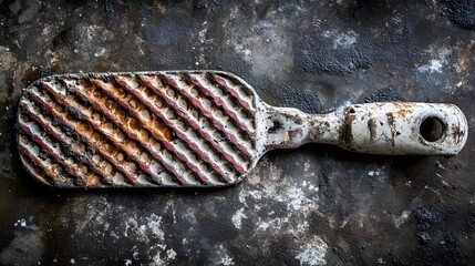 Rusty Vintage Metal Hand Scraper Tool on Grunge Background
