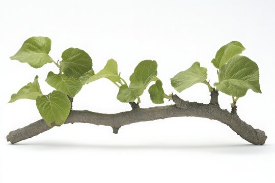 Fototapeta A close-up view of a green branch with fresh leaves, showcasing the natural beauty of plant life against a plain background, ideal for environmental and botanical themes