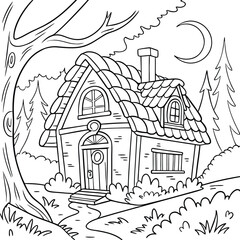 whimsical Fairy House Coloring Page Vector Illustration for coloring pages. Coloring book