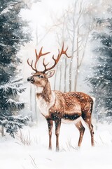 Obraz premium Deer in snowy forest