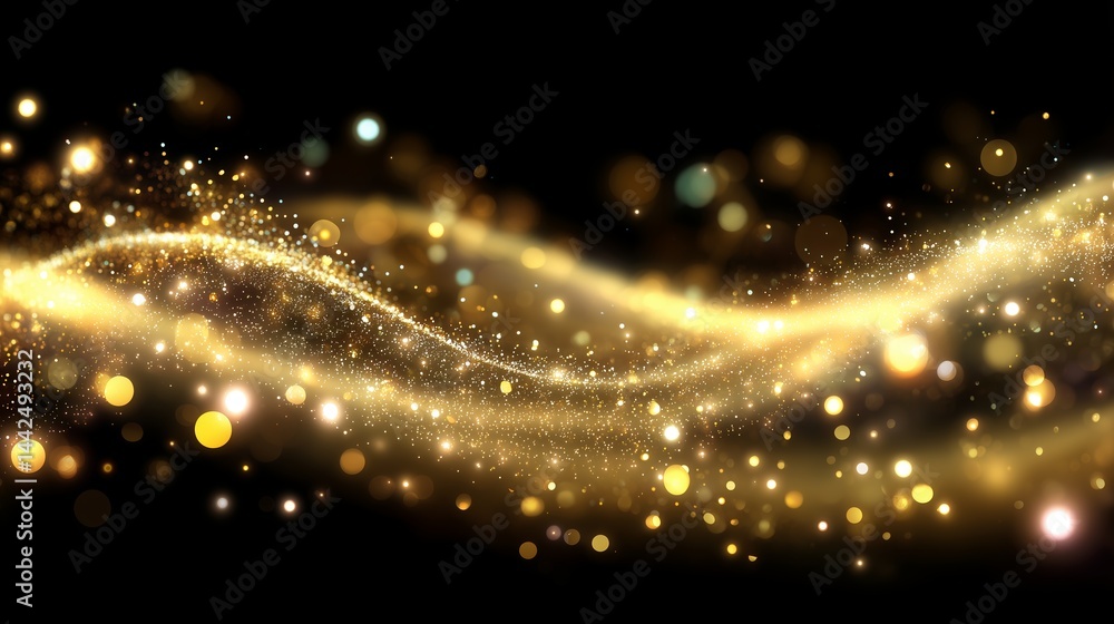 Poster golden sparkles flowing through the darkness create an enchanting visual of light and movement