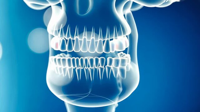 Implantation, dental surgery, bone integration. Oral health. Teeth secure biocompatible posts. Gums heal around new implants. Jawbone density ensures stability.