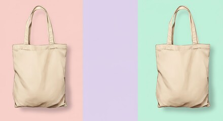 tote bag mock up with folded corners, natural cotton feel emphasized, digital illustration, pastel background