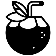 Coconut. Outlined stroke vector icon with black-filled details.