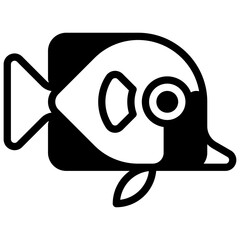 Fish. Outlined stroke vector icon with black-filled details.