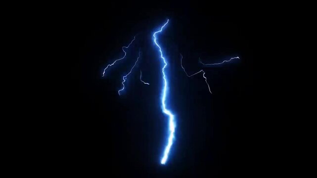 Lightning power overlay on green screen, Electric lightning, Animated bolt strikes, lightning storm, blue light force effect, Blue Lightning flash Thunderbolt isolated on black background