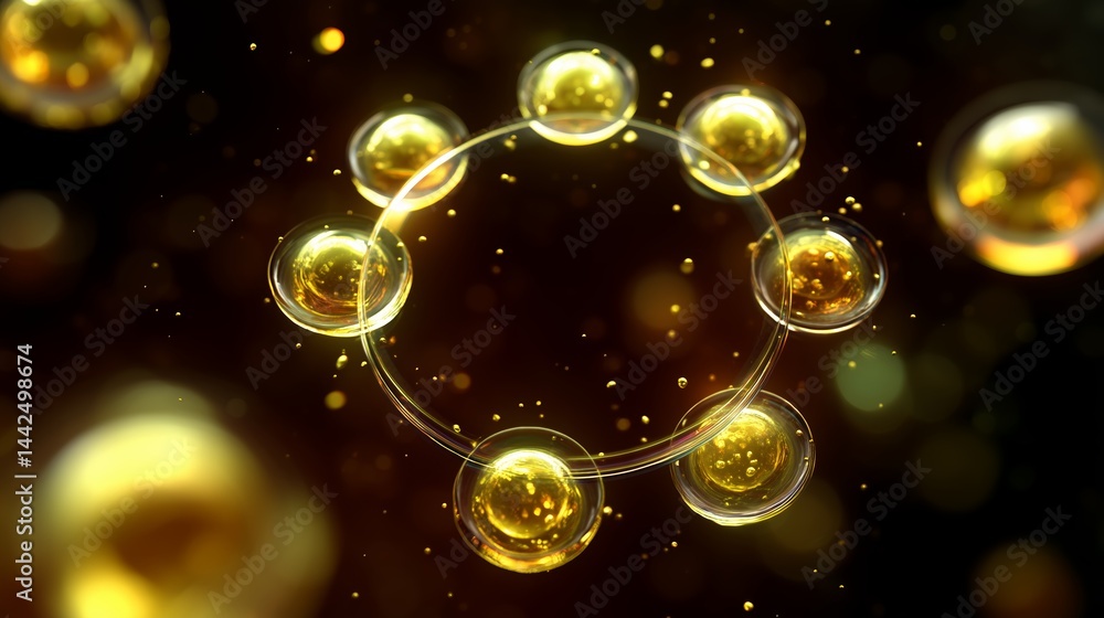 Poster shimmering golden bubbles floating in a dark background create an enchanting atmosphere of magic and