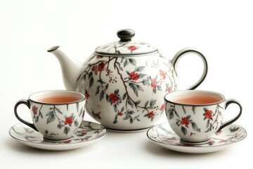 Floral tea set on white