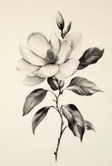 Magnolia Flower Pencil Drawing