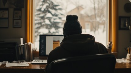 Winter work session by window
