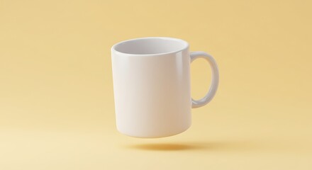 blank ceramic mug mock up floating with soft shadows, minimalist setup, digital illustration, pastel background