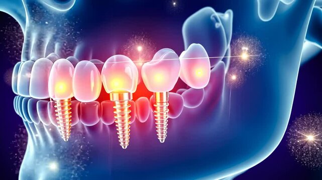 Implantation, dental surgery, bone integration. Oral health. Implants stabilize mastication force. Jawbone density supports tooth stability. Periodontal recovery enhances aesthetic improvement.