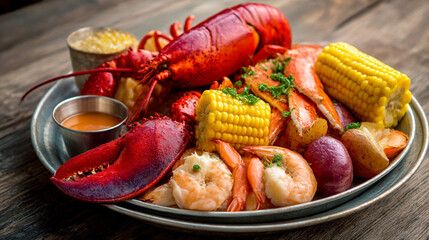 Delicious Seafood Boil with Lobster Shrimp Crab Corn and Potatoes