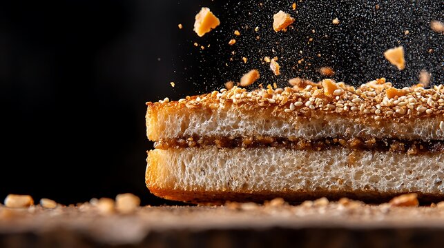 a piece of bread with a biter falling out of it