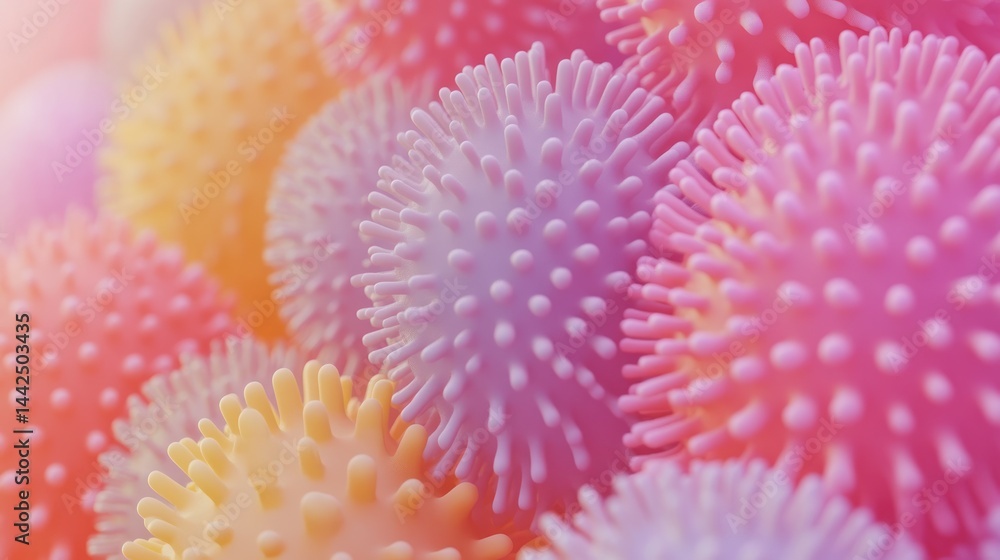 Poster colorful virus-like structures cluster close up