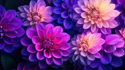 Obraz premium Close up of vibrant purple and pink dahlias
