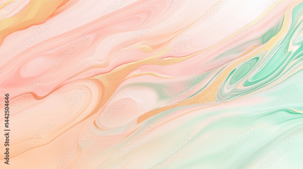 Poster dreamy pastel marble abstract background featuring soft pink, mint, and peach tones with delicate go