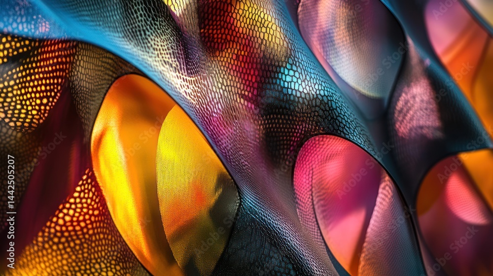 Poster luminous interplay: an abstract exploration of texture and vibrant color harmonies