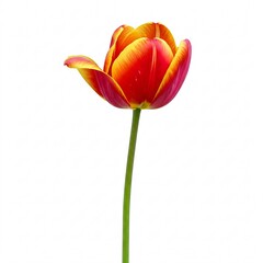 Naklejka premium Red and yellow tulip on a green stem isolated on white background