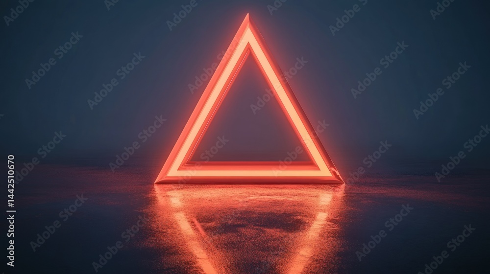 Poster a glowing red triangular shape illuminates a dark background with reflections