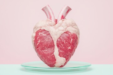 Heart-Shaped Meat Cut Displayed on a Plate Against Soft Background
