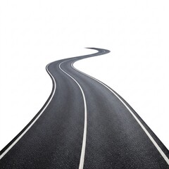 Winding asphalt road isolated on white background