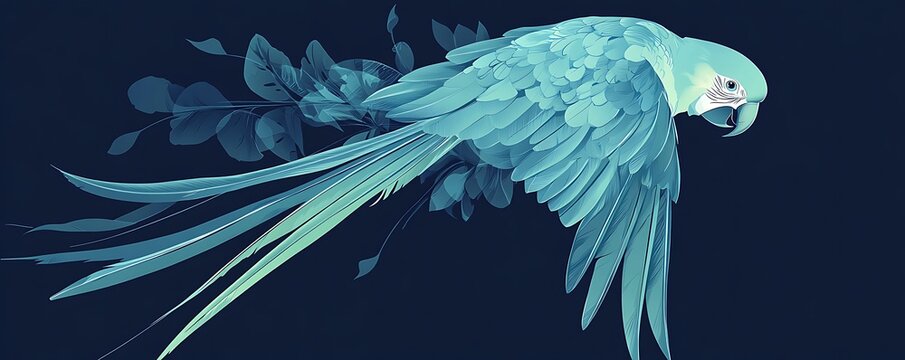 Linear parrot design with tranquil aquamarine and pale blue tones