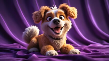 Adorable Animated Puppy on Purple Velvet