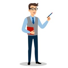 Young professional ready to teach, wearing vest and tie.