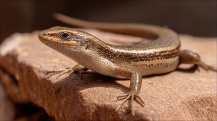 Naklejka premium Skink on Stone: A Close-Up of Reptilian Detail