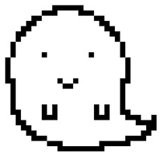A cute-faced little ghost is smiling.