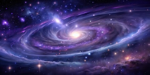 Obraz premium Cosmic expanse with swirling purple nebulae and shimmering silver stars against a dark canvas, night sky, abstract art