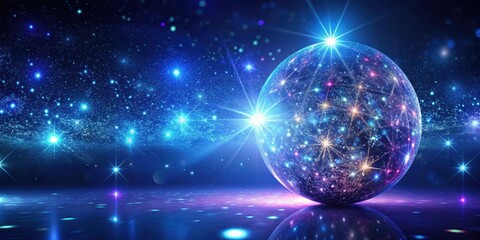 Obraz premium Glittering celestial sphere with twinkling stars in vibrant shades of blue and purple against a dark background