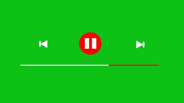music play bar or music loading bar animation. play pause icon. social media timeline bar on green screen, music scroll bar animation.  video player timeline interface. timeline player loading line.