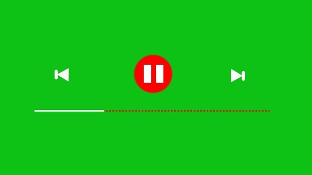 music play bar or music loading bar animation. play pause icon. social media timeline bar on green screen, music scroll bar animation.  video player timeline interface. timeline player loading line.