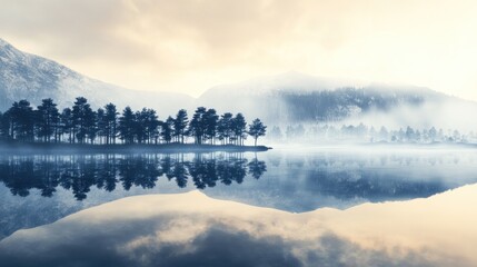 Fototapeta premium Misty lake sunrise landscape