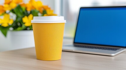 Gold Glitter Coffee Cup and Laptop on Desk