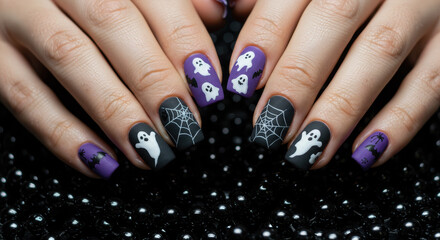 Spooky Halloween Nails: Ghost, Spiderweb & Bat Nail Art Design for a Chic, Festive Manicure!
