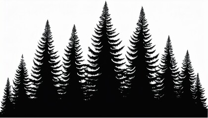 Obraz premium Forest woods trees vector illustration for logo - Black silhouette of spruce or fire, isolated on white background