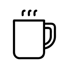 Simple graphic of a steaming hot coffee mug. A stylized, flat icon of a coffee mug filled with hot beverage, emitting steam.