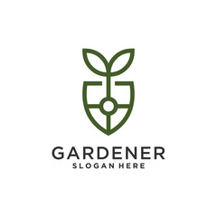 Gardener Logo Design with leaf and shield symbol