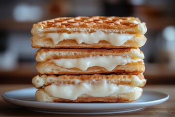 Stack of waffles topped with melted cheese